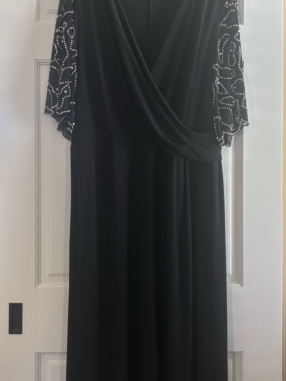 Connected Apparel Dress 18W Black Blue Floral Chiffon Overlay Cape Sheath Plus